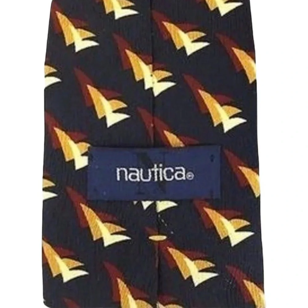 Nautica Necktie Classic Wide Tie Navy Multicolor Woven Geometric Business Formal